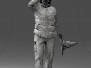 000240 Woman in Casual Jacket Holding a Witch Hat 0111 3D Model