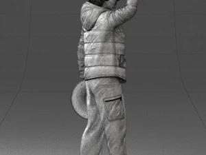 000240 Woman in Casual Jacket Holding a Witch Hat 0111 3D Model