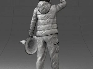000240 Woman in Casual Jacket Holding a Witch Hat 0111 3D Model