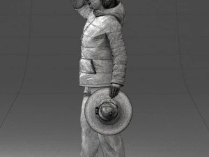 000240 Woman in Casual Jacket Holding a Witch Hat 0111 3D Model