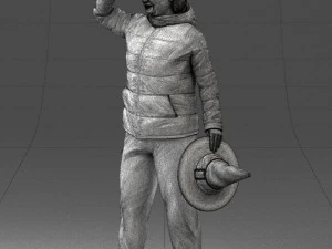 000240 Woman in Casual Jacket Holding a Witch Hat 0111 3D Model