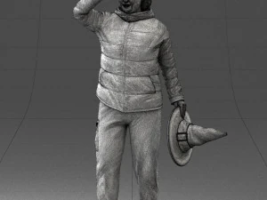 000240 Woman in Casual Jacket Holding a Witch Hat 0111 3D Model