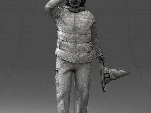 000240 Woman in Casual Jacket Holding a Witch Hat 0111 3D Model