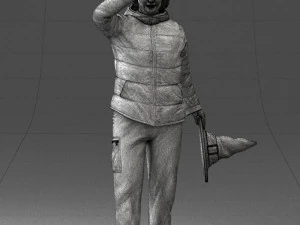 000240 Woman in Casual Jacket Holding a Witch Hat 0111 3D Model