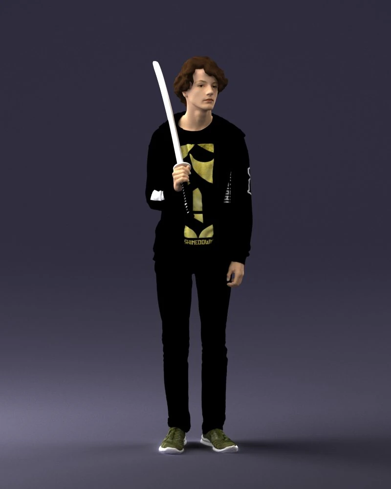 000239 Young Man Holding a Sword 0107 3D Model .c4d .max .obj .3ds .fbx .stl .blend 