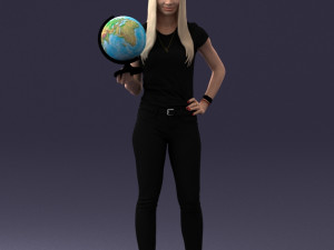 000117 Stylish Woman Holding Globe 0131 Modelo 3D