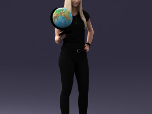 000117 Stylish Woman Holding Globe 0131 Modelo 3D