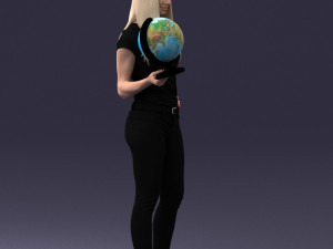 000117 Stylish Woman Holding Globe 0131 Modelo 3D