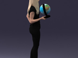 000117 Stylish Woman Holding Globe 0131 Modelo 3D