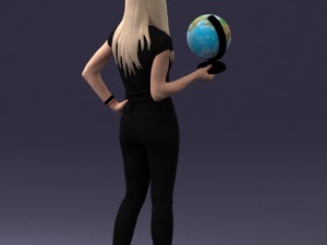 000117 Stylish Woman Holding Globe 0131 Modelo 3D