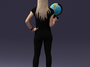000117 Stylish Woman Holding Globe 0131 Modelo 3D