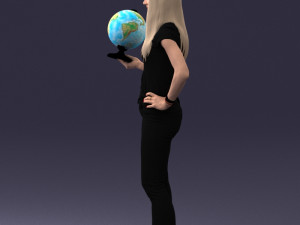 000117 Stylish Woman Holding Globe 0131 Modelo 3D