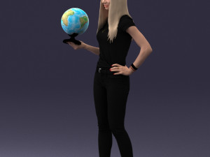 000117 Stylish Woman Holding Globe 0131 Modelo 3D