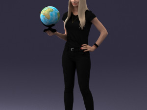 000117 Stylish Woman Holding Globe 0131 Modelo 3D