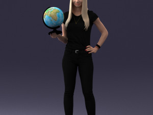 000117 Stylish Woman Holding Globe 0131 Modelo 3D