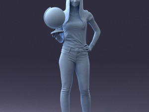 000117 Stylish Woman Holding Globe 0131 Modelo 3D