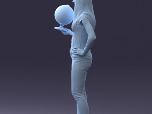 000117 Stylish Woman Holding Globe 0131 Modelo 3D