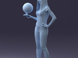000117 Stylish Woman Holding Globe 0131 Modelo 3D
