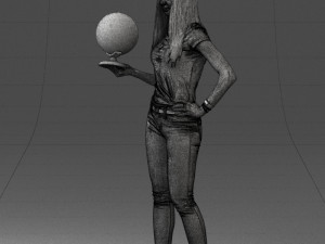 000117 Stylish Woman Holding Globe 0131 Modelo 3D
