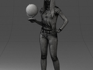 000117 Stylish Woman Holding Globe 0131 Modelo 3D