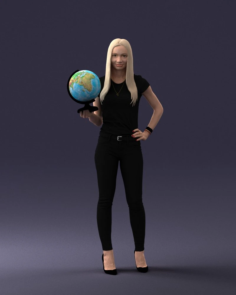 000117 Stylish Woman Holding Globe 0131 3dp 3D Print Model .c4d .max .obj .3ds .fbx .stl .blend 