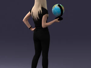 000117 Stylish Woman Holding Globe 0131 3dp 3D Print Model