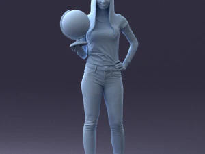 000117 Stylish Woman Holding Globe 0131 3dp 3D Print Model
