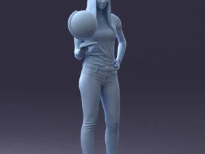 000117 Stylish Woman Holding Globe 0131 3dp 3D Print Model