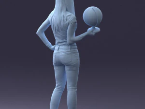 000117 Stylish Woman Holding Globe 0131 3dp 3D Print Model