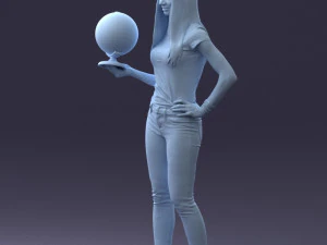 000117 Stylish Woman Holding Globe 0131 3dp 3D Print Model