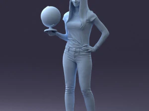 000117 Stylish Woman Holding Globe 0131 3dp 3D Print Model