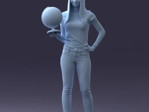 000117 Stylish Woman Holding Globe 0131 3dp 3D Print Model