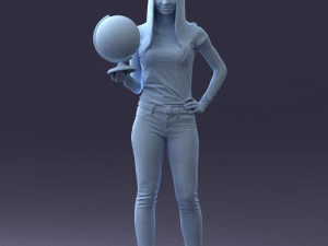 000117 Stylish Woman Holding Globe 0131 3dp 3D Print Model
