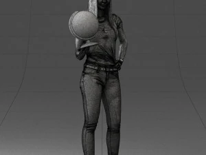 000117 Stylish Woman Holding Globe 0131 3dp 3D Print Model