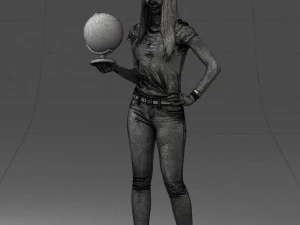 000117 Stylish Woman Holding Globe 0131 3dp 3D Print Model