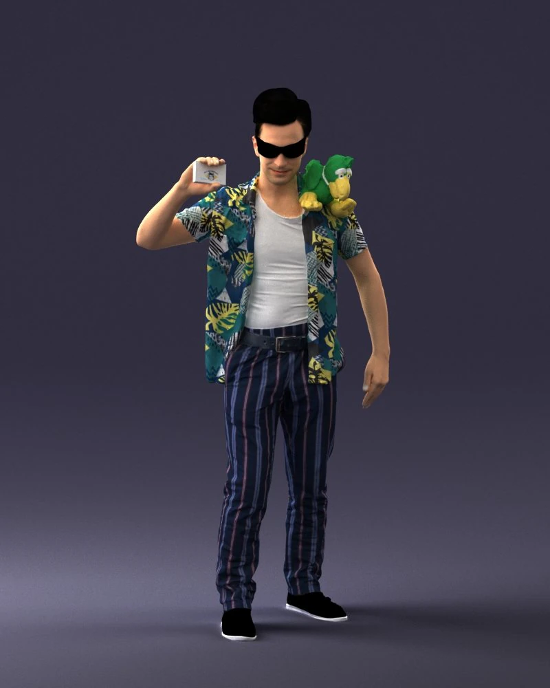 000304 Detective with Parrot 1101 3D Model .c4d .max .obj .3ds .fbx .stl .blend 