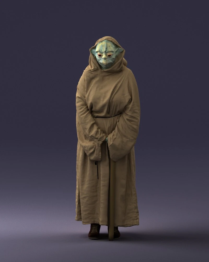 000305 Alien Monk with Staff 1101 3D Model .c4d .max .obj .3ds .fbx .stl .blend 