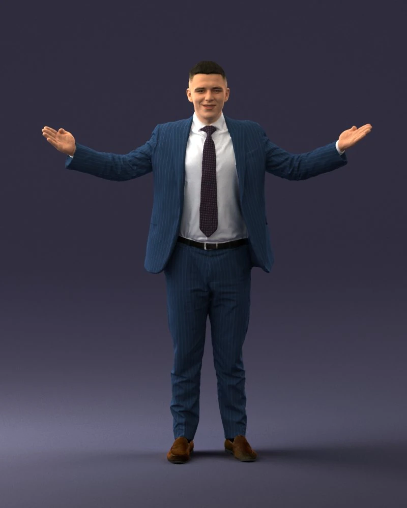 000297 Businessman in Blue Suit with Open Arms 1016 3D Model .c4d .max .obj .3ds .fbx .stl .blend