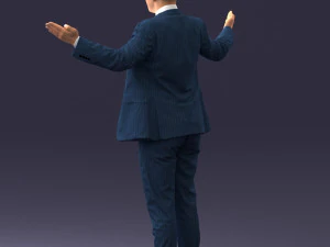 000297 Businessman in Blue Suit with Open Arms 1016 3D Model