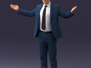 000297 Businessman in Blue Suit with Open Arms 1016 3D Model