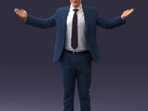 000297 Businessman in Blue Suit with Open Arms 1016 3D Model