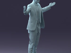 000297 Businessman in Blue Suit with Open Arms 1016 3D Model