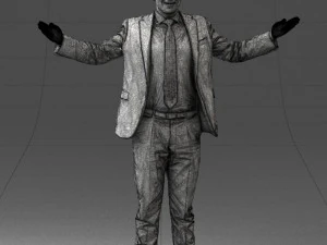 000297 Businessman in Blue Suit with Open Arms 1016 3D Model