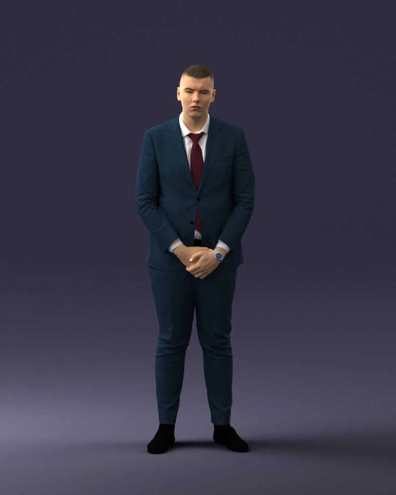 000298 Businessman in Blue Suit with Red Tie 1016 3D Model .c4d .max .obj .3ds .fbx .stl .blend 