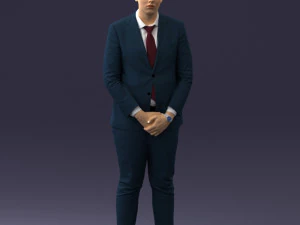 000298 Businessman in Blue Suit with Red Tie 1016 3D Model