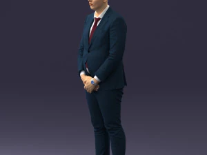 000298 Businessman in Blue Suit with Red Tie 1016 3D Model