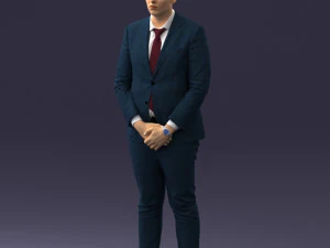 000298 Businessman in Blue Suit with Red Tie 1016 3D Model