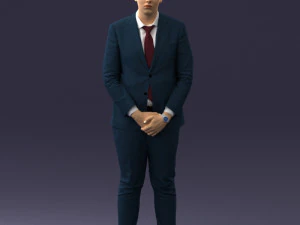 000298 Businessman in Blue Suit with Red Tie 1016 3D Model