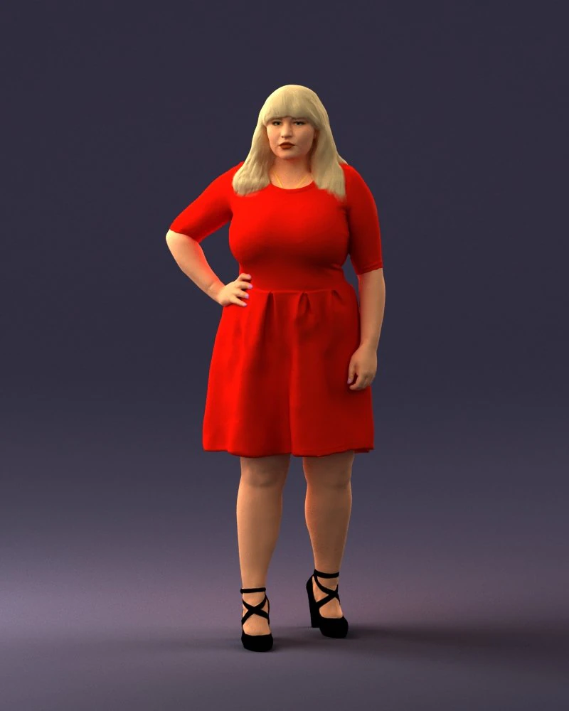 000299 Confident Woman in a Red Dress 1016 3D Model .c4d .max .obj .3ds .fbx .stl .blend 