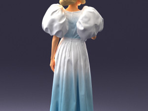 000077 Elegant Lady in Vintage Dress 0906 3D Model